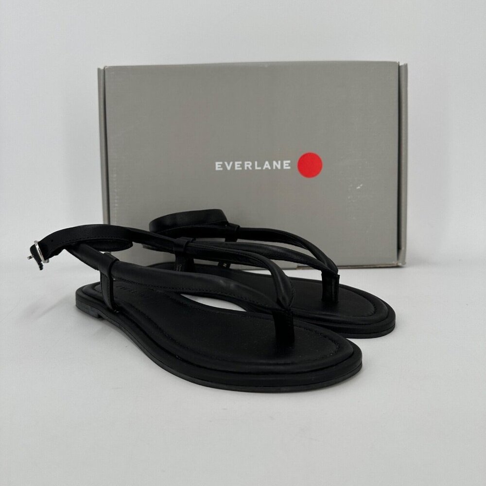 Everlane The Endless Summer Sandal size 5 Black Leather Thong w/ Ankle Strap